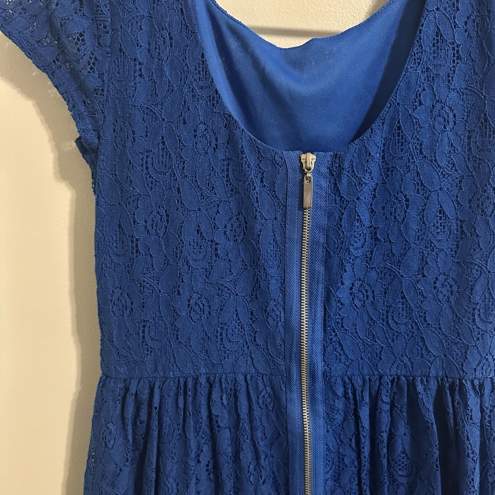B. Darlin Dress Flare A-Line 7/8 Stretch Short‎ Sleeve Keyhole Cocktail Blue